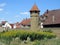 At the city wall of mainbernheim with a beautiful view of blooming sunflowers in bavaria