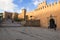 City Wall of Royal City Rabat, Morocco. Ancient City Wall with oriental gate in evening light