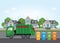 City waste recycling concept with garbage truck.
