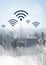 City with wifi icons