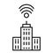 City with wifi thin line icon. Network and town illustration isolated on white. Smart city outline style design