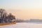 City winter landscape. Winter Saint-Petersburg. Frosty day on the river Neva. Winter Russia.