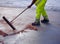 City workers - cleaning and washing of city streets, Spain