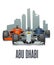 Cityline Abu Dhabi and three racing cars on Grand Prix United Arab Emirates. Vector flat illustration