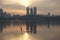 Cityscape along Han river in Seoul at dusk