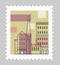 Cityscape with architecture and buildings postmark