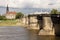 Cityscape with the Augustus Bridge over Elbe river in Dresden, G