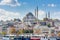 Cityscape of bank of bosphorus strait  in Istanbul  with Suleymaniye mosque, which is an Ottoman imperial mosque located on the