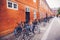 Cityscape, bicycle parking on a street in the historic center of