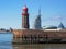 Cityscape of Bremerhaven with pier and lighthouse