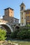 Cityscape with Castello Caetani, Tiber River and Pons Fabricius in city of Rome, Italy