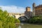 Cityscape with Castello Caetani, Tiber River and Pons Fabricius in city of Rome, Italy