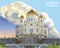 Cityscape of Cathedral of Christ the Saviour Moscow, Russia colorful isolated vector illustration