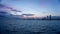 Cityscape of the city of Izmir, Turkey, from the aegean sea. View of the skyscraper and the merchant port during the