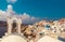 Cityscape of the city of Santorini in Greece against and idyllic and clear sky