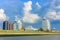Cityscape coast and landscape dike panorama of Bremerhaven Germany