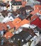 Cityscape with colorful traditional houses, roofs from terracotta tiles. Bergen