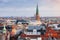 Cityscape of Copenhagen with spire of City Hall