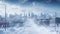 Cityscape covered in snow creates a serene winter panorama.AI Generated