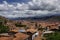 Cityscape of Cusco in Sacred Valley, Peru. A view from a fortress Saksaywaman (UNESCO World Heritage Site)