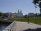 Cityscape with a cycle path in the center of the city, on the coast of the River Svislach. Minsk.