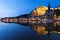 Cityscape Dinant at night along the river Meuse, Belgium