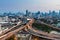 Cityscape downtown background over highway intersection