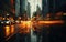 Cityscape Dream Blurry Nighttime Photo in the Metropolis. Generative Ai