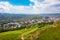 Cityscape of Edinburgh from Arthur`s Seat in a beautiful summer day, Scotland, UK