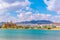 Cityscape of Eilat viewed behind the peace lagoon, Israel