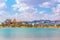 Cityscape of Eilat viewed behind the peace lagoon, Israel