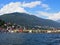 Cityscape of european city of Ascona and panorama of Lake Maggiore at alpine riviera landscape in SWITZERLAND