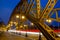 Cityscape - evening view on bridge with lights moving vehicles, the Zwierzyniecki Bridge eastern part of Wroclaw