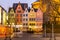 Cityscape - evening view on old colorful houses near the Great Saint Martin Church on the Rhine embankment in Cologne