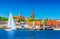 Cityscape of Flensburg. Panorama of a small European town in Northern Germany