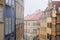 Cityscape on a foggy morning - view of Mala Strana historical neighbourhood of Prague