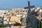 Cityscape of Gaeta town. Statue of St. Francesco