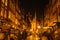 Cityscape of Gdansk with St. Mary Basilica and City Hall at night, Poland. Beautiful architecture of Mariacka street