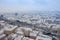 Cityscape of Graz with Mariahilfer church and historic and modern buildings of Graz, Styria region, Austria, with snow, in winter