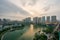 Cityscape of Hanoi skyline at Thanh Xuan park during sunset time in Hanoi city, Vietnam