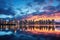 Cityscape of Hong Kong at sunset with reflection in the water, Beautiful view of downtown Vancouver skyline, British Columbia,