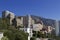 Cityscape: a house on the background of mountains.