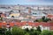 Cityscape image of Budapest in summer. Part of both banks of Danube river, the Hungarian Parliament Building in background.