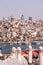 Cityscape of Istanbul at Golden Horn. Panorama of the old town with Galata tower in Karakoy District, Turkey. Touristic