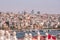 Cityscape of Istanbul at Golden Horn. Panorama of the old town with Galata tower in Karakoy District, Turkey. Touristic Destinatio