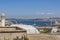 Cityscape and istanbul view from suleymaniye mosque`s garden in istanbul with historical and modern