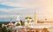 The cityscape of the Kolomna Kremlin on the sky background