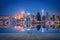 Cityscape of Kuala lumpur city skyline wooden walkway at night i