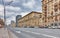 Cityscape, Leninsky Avenue, view of a residential building built in 1940-1949 and the flow of cars: Moscow, Russia - April 22,