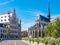 Cityscape of Leuven, Belgium. Beautiful historical buildings, with their famous facades and Saint Peter`s Church